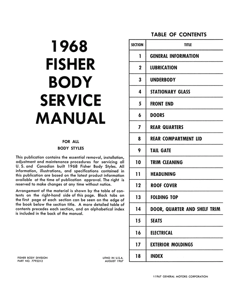 Manual de serviço Fisher Body 1968 - Imagem 2 de 3