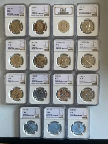 GEM SET 1950-1963 PROOF FRANKLIN HALF DOLLAR  NGC CERTIFIED PF65-67