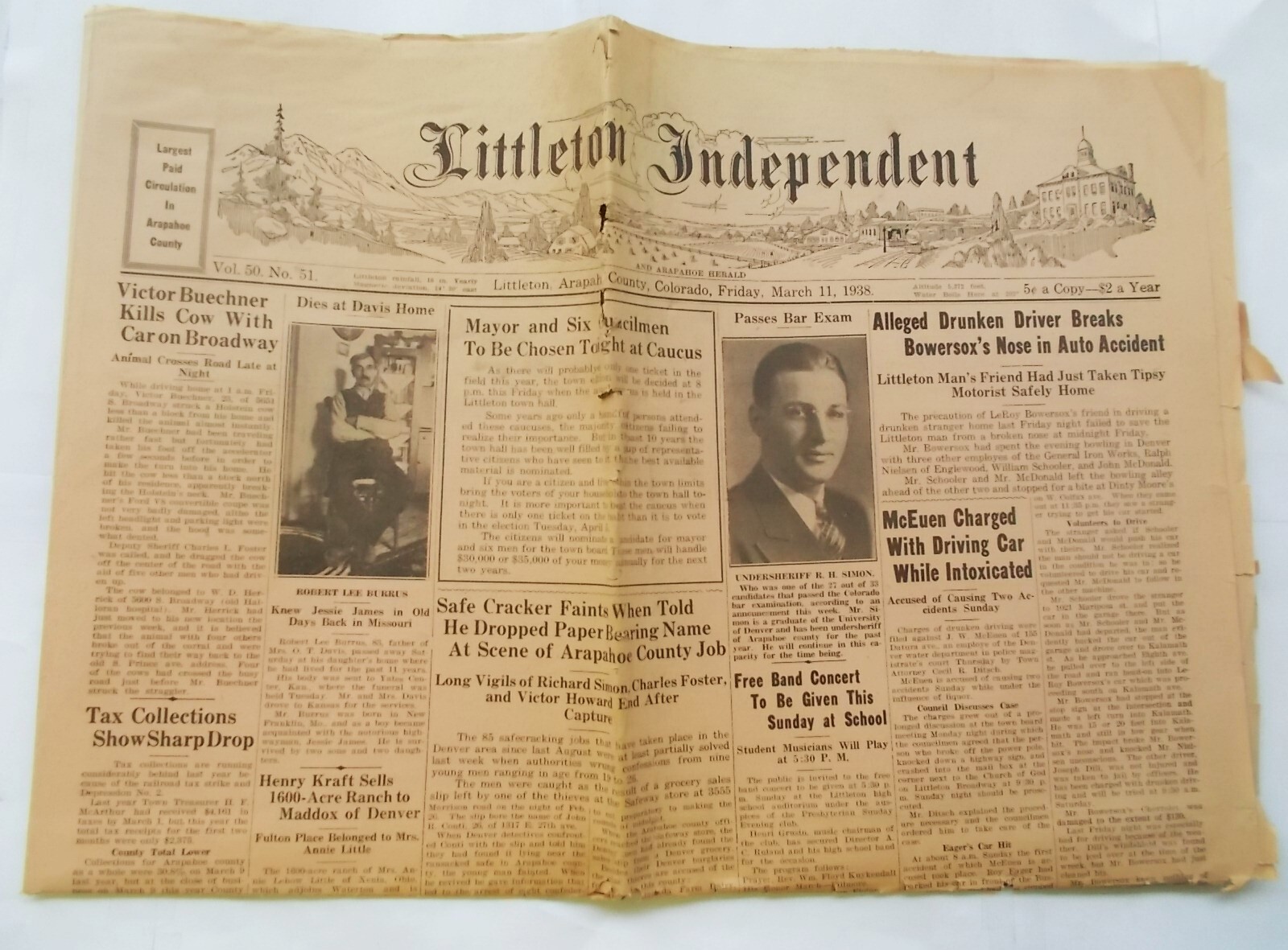Littleton Independent March 11, 1938 Newspaper Arapahoe County Colorado