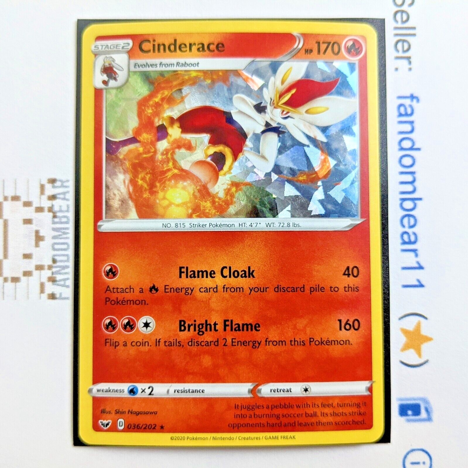Cinderace SHATTERED ICE GLASS HOLO Promo card 036/202 Sword & Shield Base 2020