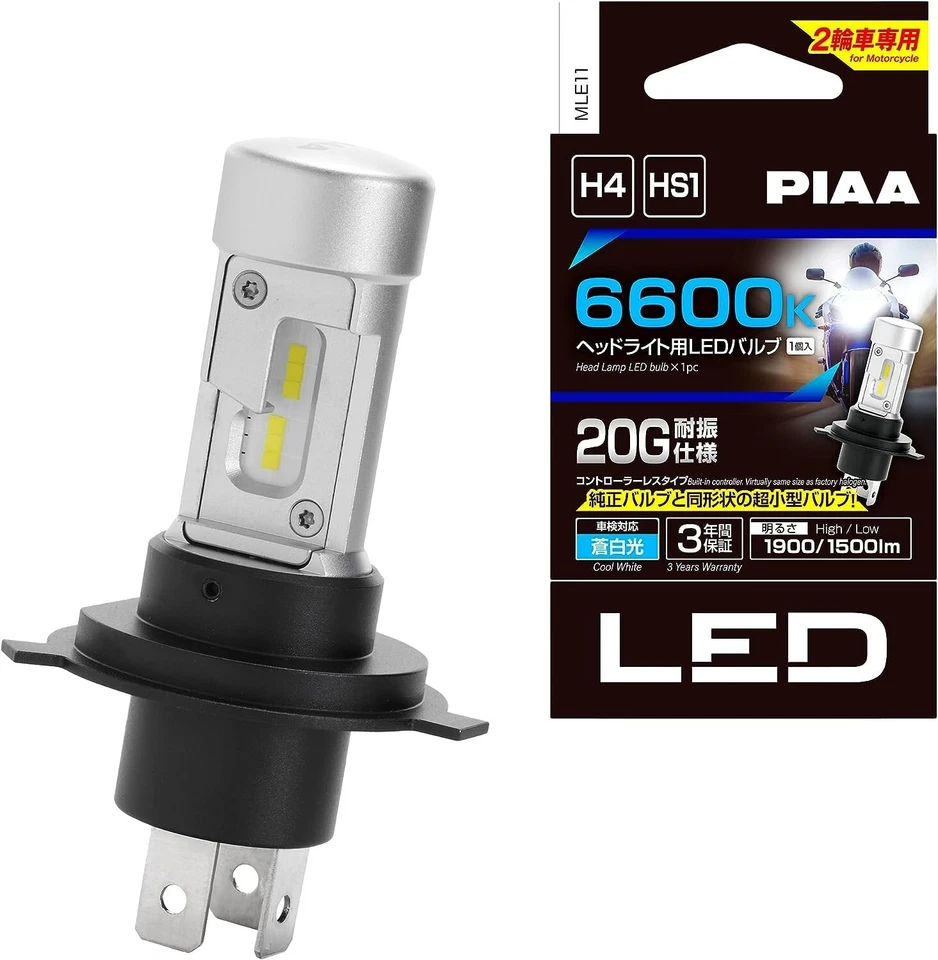 PIAA MLE11 LED Moto Phares Ampoule H4/HS1 12V 18W/18W 1900lm/1500lm 6600K - Photo 1/4
