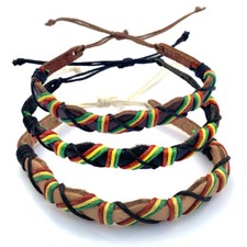 Rasta Braided Leather Bracelet Wrist Friendship Surfer Hippie UNISEX
