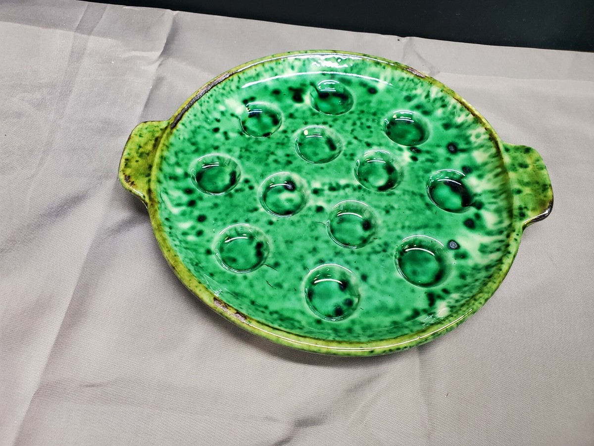 TWO Aegitna Vallauris Pottery France Green & Yellow Glaze 12