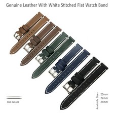 Genuine Leather Flat Watch Band 20 MM to 24 MM With White Stitched