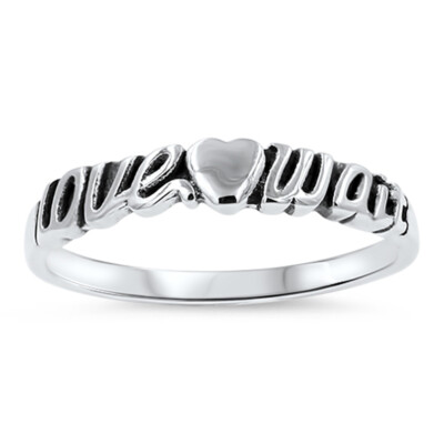 Love Can Wait Heart Script Purity Ring - .925 Sterling Silver Band, Sizes 5-9, Promise Ring For Women & Men