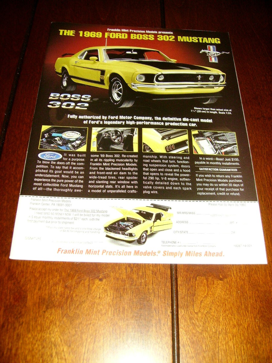 1969 FORD MUSTANG BOSS 302 FRANKLIN MINT ORIGINAL 1997 AD | eBay