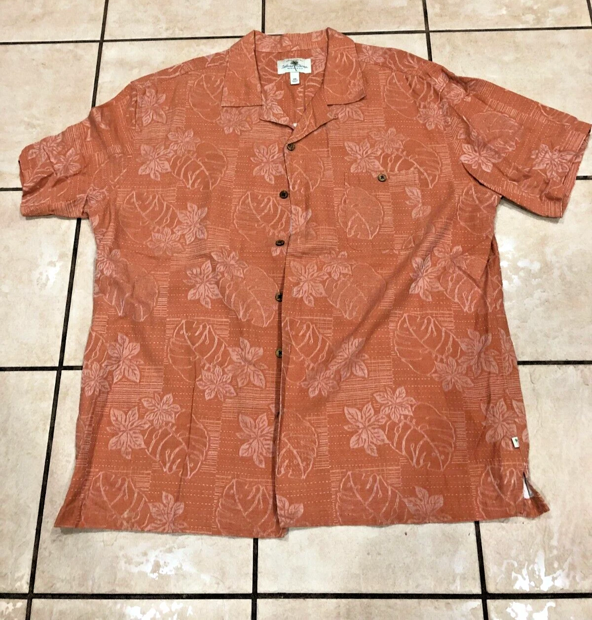 Island Shores 100% Washable Silk Men's Collared Short Sleeve Orange Shirt XXL