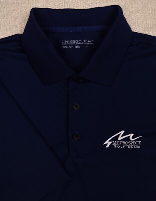 NIKE GOLF Men's Large Navy Blue Short Sleeve Polo Shirt Mt. Prospect Golf Club