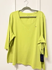 NWT Tommy Hilfiger Women's Plus 3/4-Length Sleeve Topin LIME GREEN  Size 3X