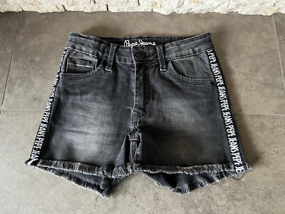 Pepe Jeans Mädchen Jeans-Shorts Elsy Night mit Fransen, schwarz Gr. 12/XS/152