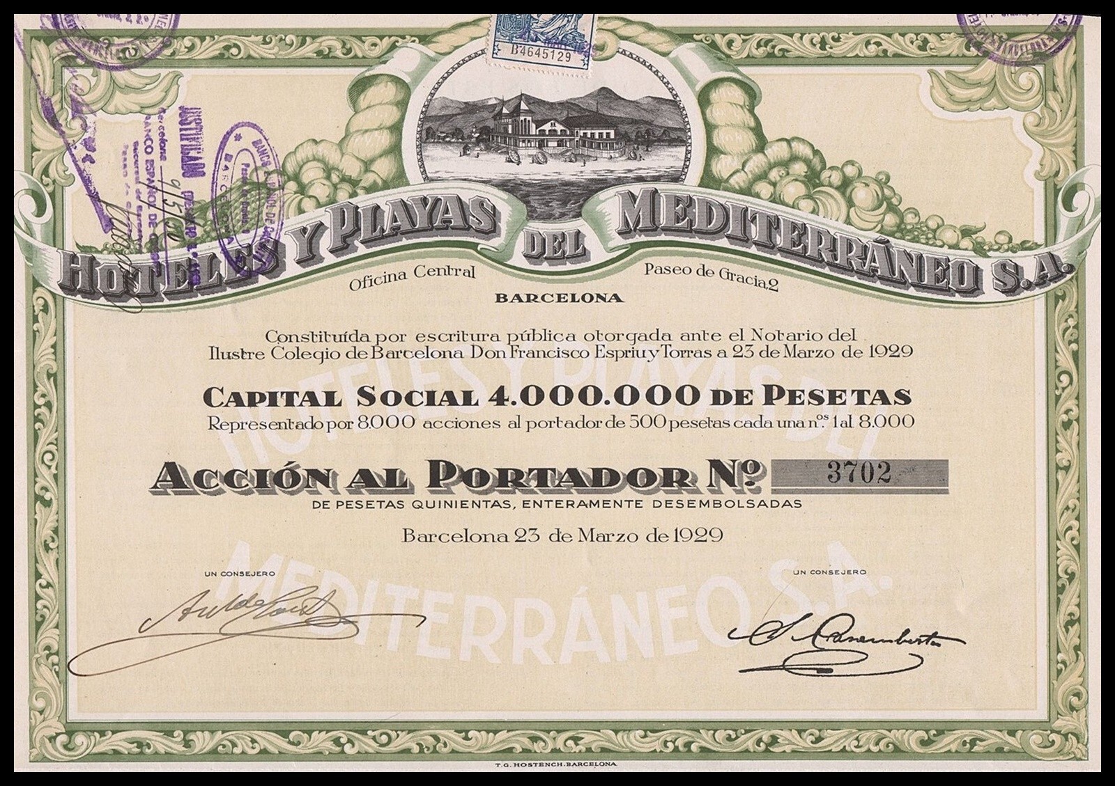 Barcelona 1929, España: Hoteles y Playas del Mediterraneo S.A.