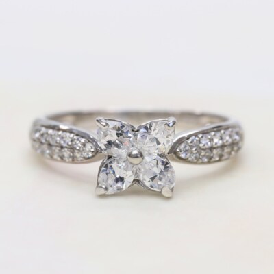 Minimalist Flower Shape Sterling Silver 1.76 CT Moissanite Pear & Round Cut Ring