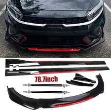 Front Bumper Lip Splitter + Side Skirt Glossy Black +Red For Kia Forte