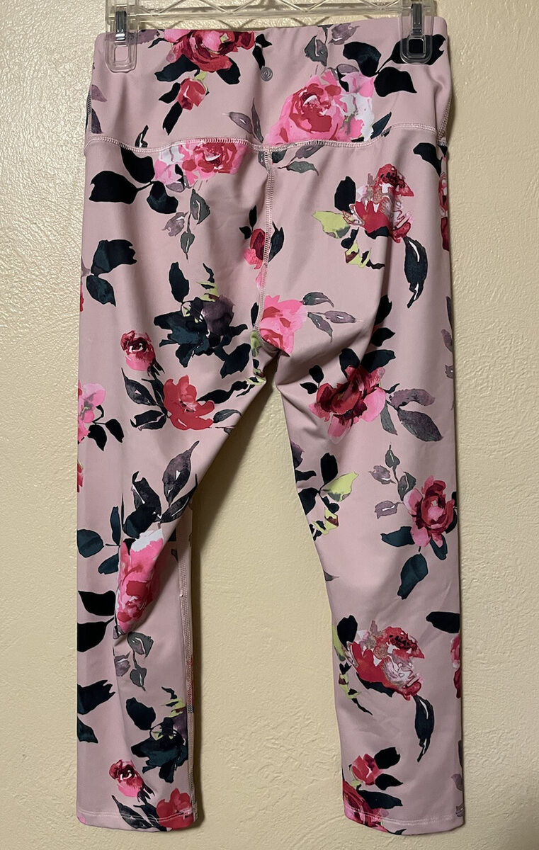 Apana Women's Pink Floral Print Yoga Lifestyle Extended Waistband Legging  Size M