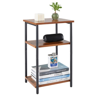 3 Tier End Table w/Storage Shelf,Bedroom Livingroom Small Brown/Gray Nightstand