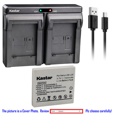 Kastar Battery Dual USB Charger for Sanyo DB-L20 VAR-L20N & Sanyo Xacti VPC-J4