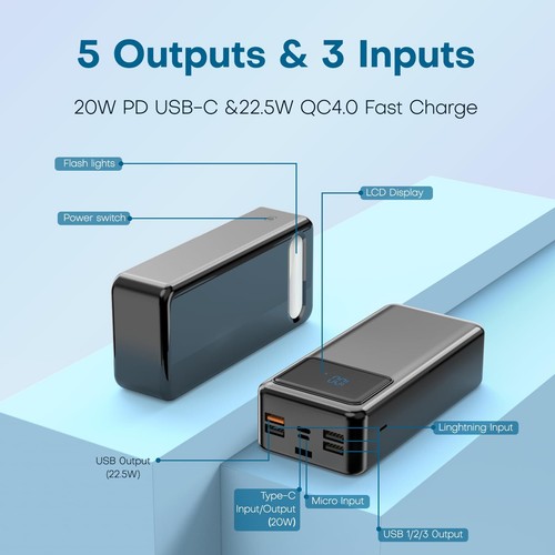 Portable Charger 50000mAh Power Bank,22.5W USB C Fast Charging External Batte... - Picture 3 of 8