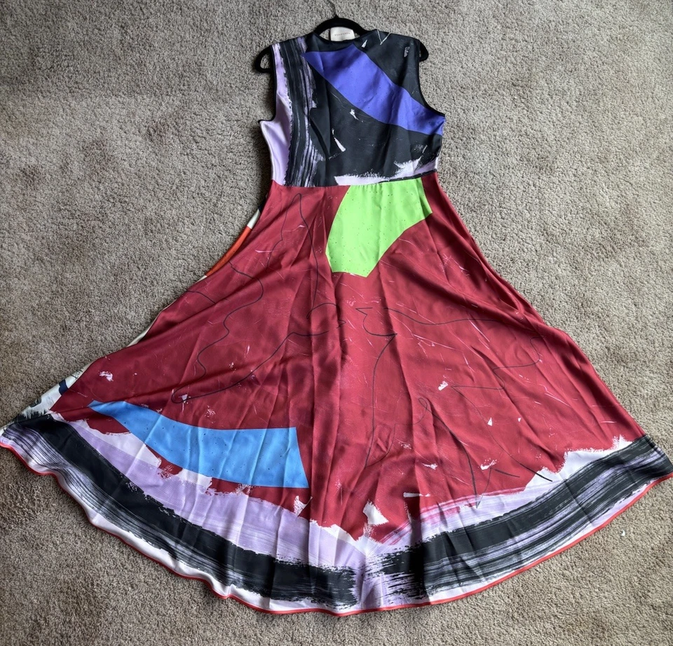 Vestido ROKSANDA Sor Hamina 100 % seda estampado abstracto para mujer talla UK16/US12 Foto 2 de 4