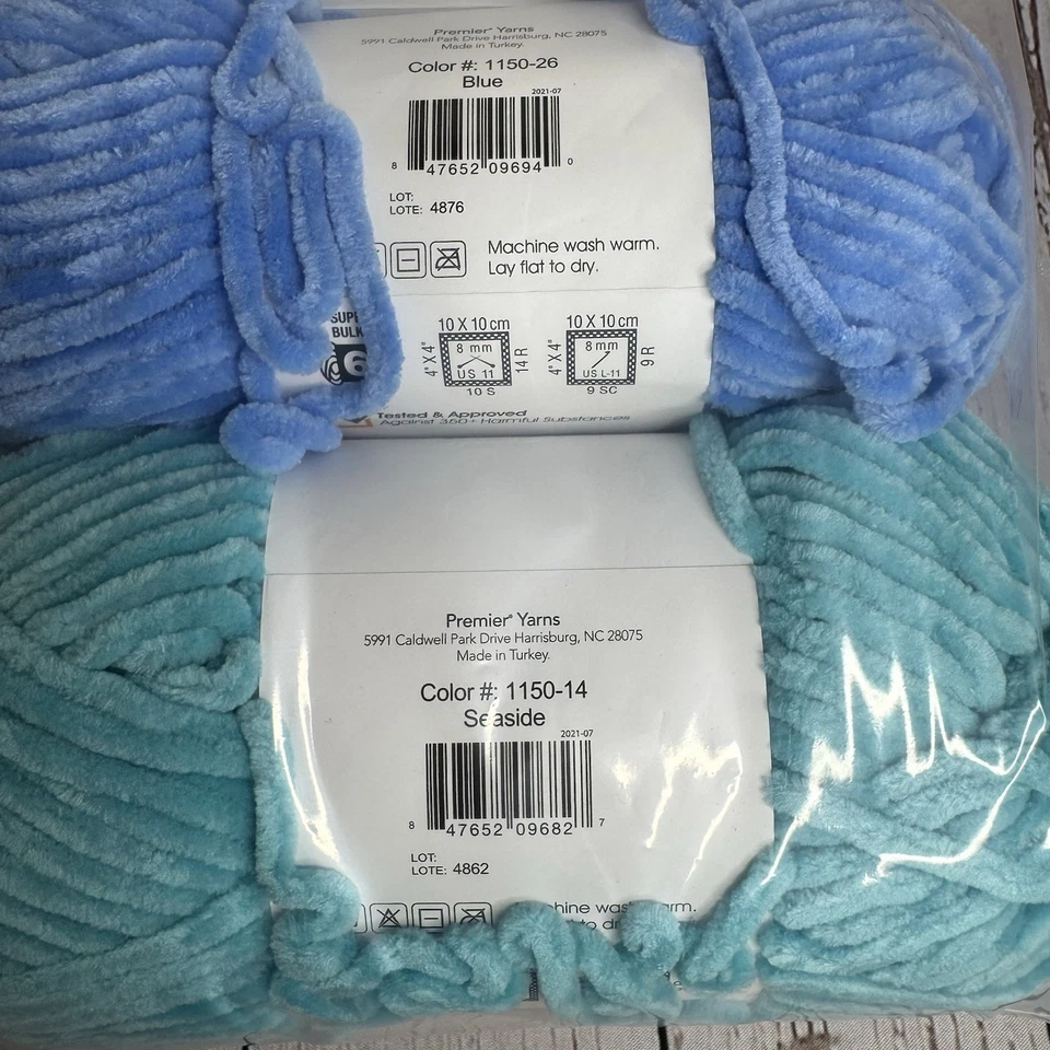 全新 Premier Parfait 粗纱线 3.5 盎司 - 批量 3 个骨架 蓝色 海滨紫红色 — 第 4/4 张图片