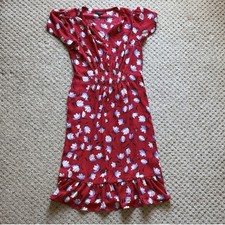 Talbots Red Dress with Blue and White Floral Design Size 6