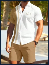 Summer Men's Short Sleeve Shirt And Beach Shorts Set Outdoor Sports Comfortable