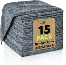 Microfiber Cleaning Cloths Bulk-15 Pack, Gray Microfiber Towels for Cars Ultra