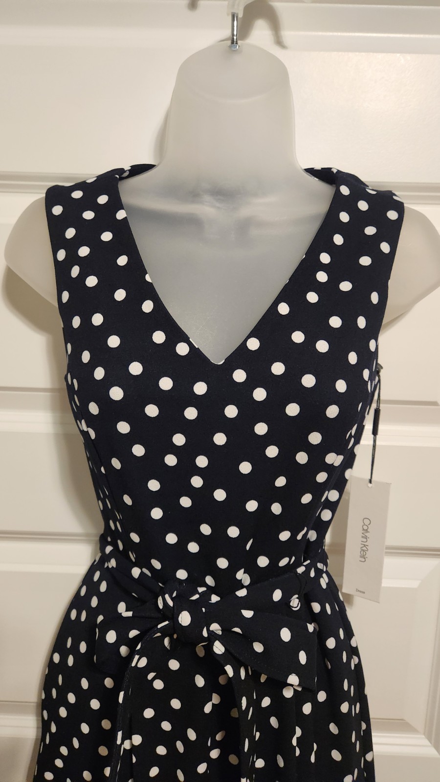 NWT Calvin Klein Women's Navy Polka Dot Jumpsuit Size 0 XS Wide Leg Cropped thumbnail 3