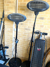 2x Electric Infrared Patio Heater Standing Floor Lamp, Black Metal Oval Head