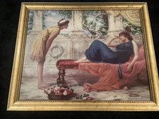 Mid-Century Henry Ryland Mounted Lithograph Under Glass Gold Gilt Frame 31x25