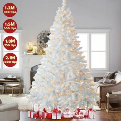 4/5/6/7FT LED Christmas Tree White With Lights Artificial Xmas Bushy Pine Tree