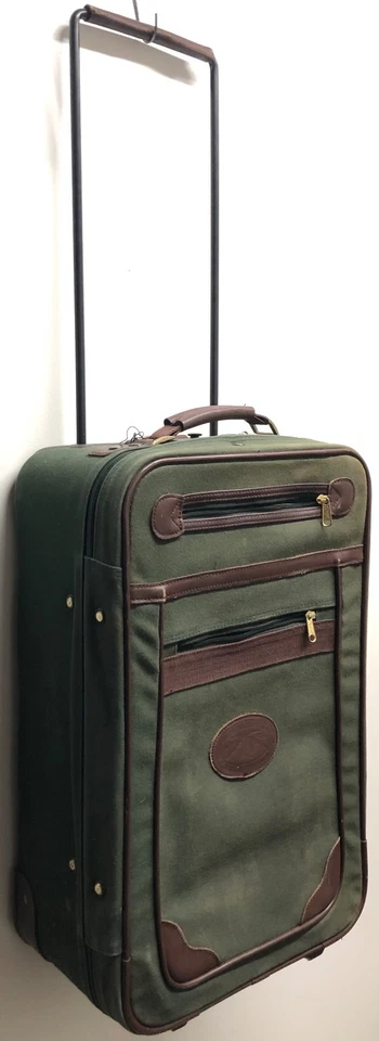 MALETA EQUIPAJE RODANTE ORVIS VINTAGE CLÁSICA VERDE CON RIBETE MARRÓN 22" Foto 2 de 4