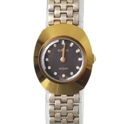 Genuine RADO Diastar Ladies Quartz Watch Gold with Black Dial 963.0419.3