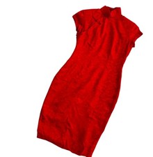 Shanghai Tang Red 100 Silk Qipao Dress Mandarin Collar Size 6 XS Midi