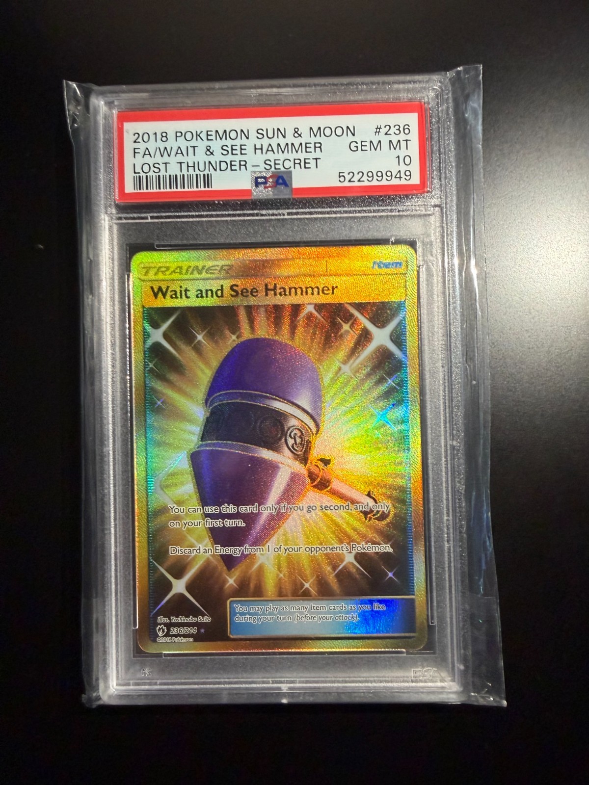 2018 Pokemon Sun & Moon Wait and See Hammer (Secret) 236/214 Lost Thunder PSA 10