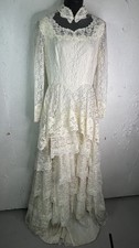 Vintage Lace Multi-Tiered Handmade Wedding Dress Boho Romantic Ivory Size Small