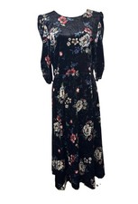 Eliza J Black Velvet Floral Puff Sleeve Slit Midi Dress Womens Size 12