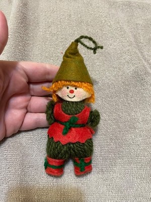 Vtg Elf Pixie Style with Felt Clothes and Smiling and Elf Cloth Orn Lot of 2