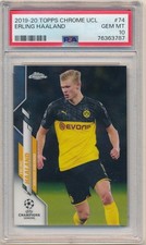 ERLING HAALAND 2019/20 TOPPS CHROME UCL #74 RC ROOKIE CARD SP PSA 10 GEM MINT. rookie card picture