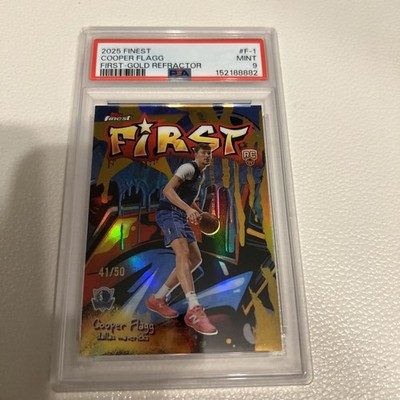2025 TOPPS FINEST FIRST GOLD REFRACTOR #F-1 COOPER FLAGG ROOKIE RC 41/50 PSA 9