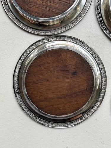 Set Of 5 Vintage Sterling Trivets With Wood Centers 925 3.70” Wide image 7