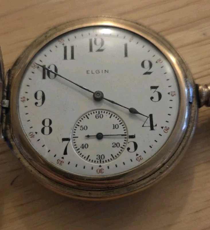 Reloj Bolsillo Hombre 14Kt Relleno Oro 1912 Elgin 12s 17j Doble Cazador ¡¡Funcionando!!! Foto 4 de 4