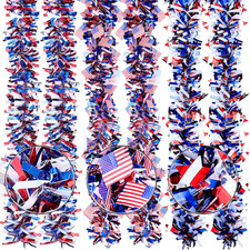 6 Pcs 4Th of July Patriotic Tinsel Garland 39.4 Feet Red White and Blue Metallic