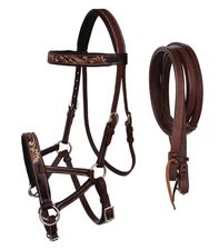 Horse Western Leather Bitless Sidepull Bridle Split Reins 77RS29BR