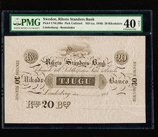 Sweden 20 Riksdalers 1840 ND Remainder Unlisted P-UNL20br  Rikets Standers bank