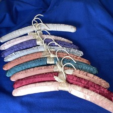 Vintage 80  s Multicolor Satin Padded Hangers with Bows Set of 9 Lingerie Boudoir