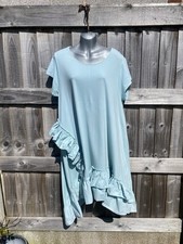 Light Green Soft Stretch Ruffle hemMade In Italy A Line 1 Size Oversize Dress🥰