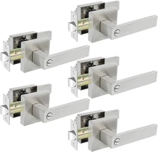 Privacy Door Levers, 5 Pack Satin Nickel Door Handles Bed and Bath Door Locks In