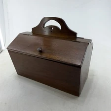 Vtg Wood Sewing Box Caddy Basket Double Flip Top Doors Lid Handmade? Unmarked