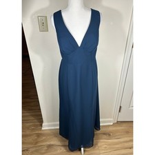 Azazie Maxi Dress Blue Bridesmaid Formal Gown V-Neck Tie Back Chiffon Custom Sz