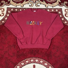 Vintage 90s Disney Mickey Mouse Embroidered Red Sweatshirt Size M Made in USA